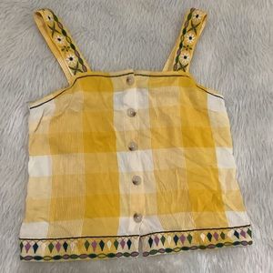Madewell yellow plaid embroidered summer tank top size medium